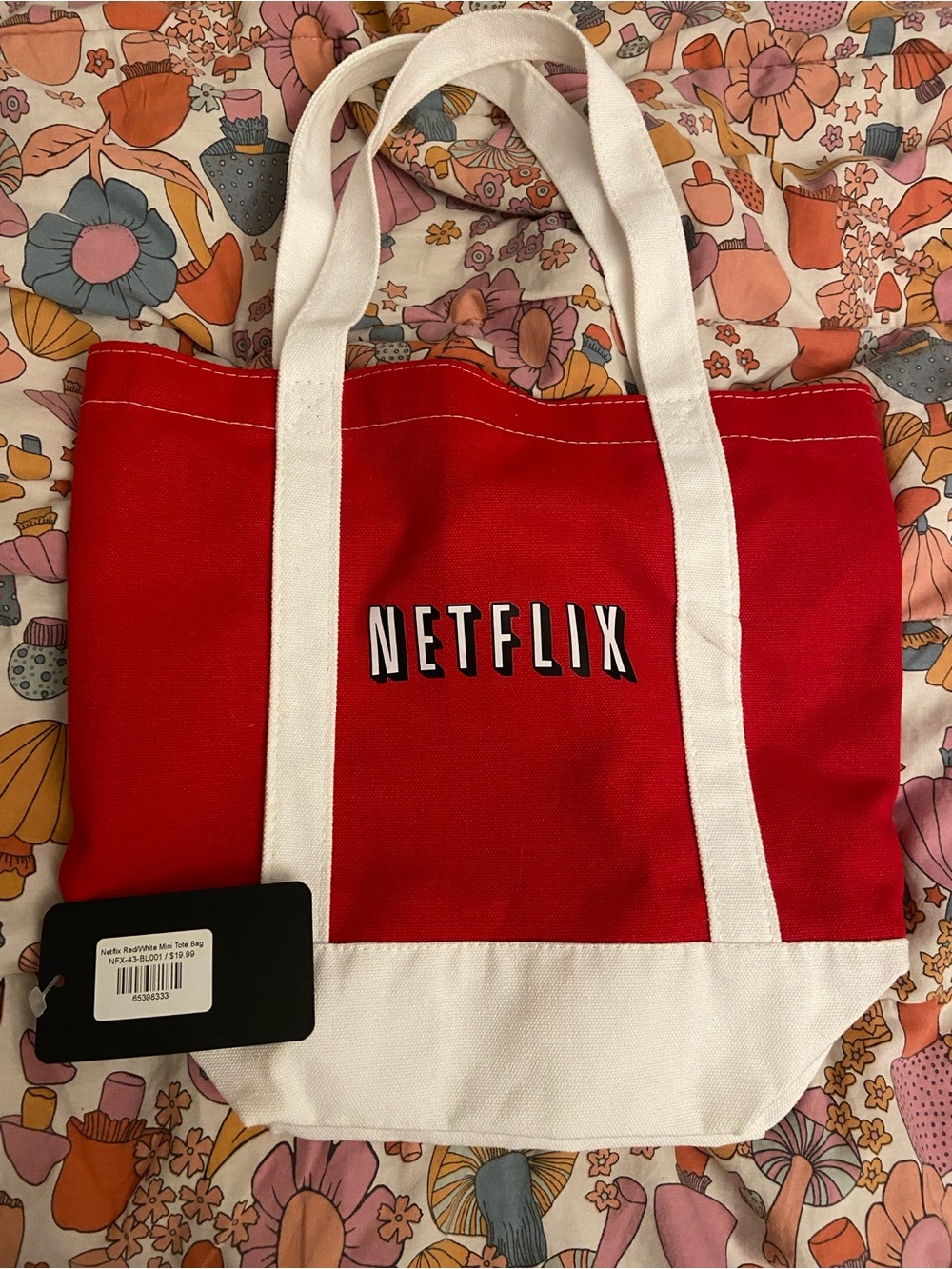 NWT Netflix Red White Mini Canvas Tote Bag